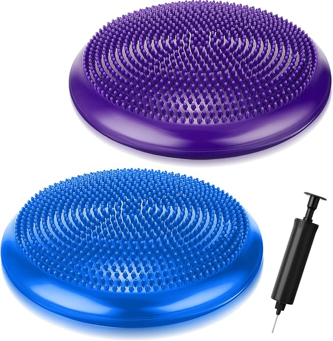 Outus 2 Pcs Balance Disc Inflated Wobble Cushion for Sensory Kids 13. 4 Inch Wiggle Seat Flexible Seating with Hand Pump for Kids Men Women Classroom Exercise Office Home Chair