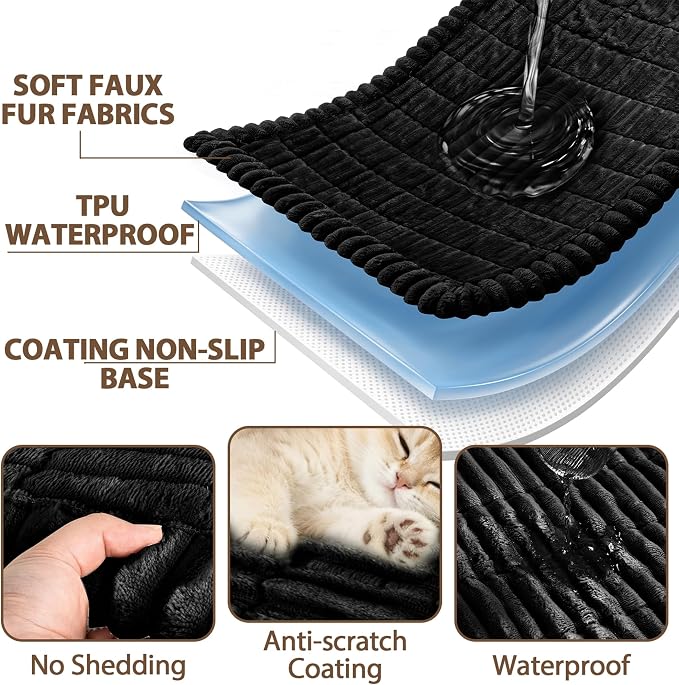 FUANGUI Waterproof Couch Cover Sofa Cover for Dogs and Pets Sofa Protector | Non-Slip Washable Fuzzy Soft Cat Bed Sofa Slipcover for 2-3 Cushion Couch Sofa Pet Friendly, Black, 27.6" x 70.9", 1 pcs