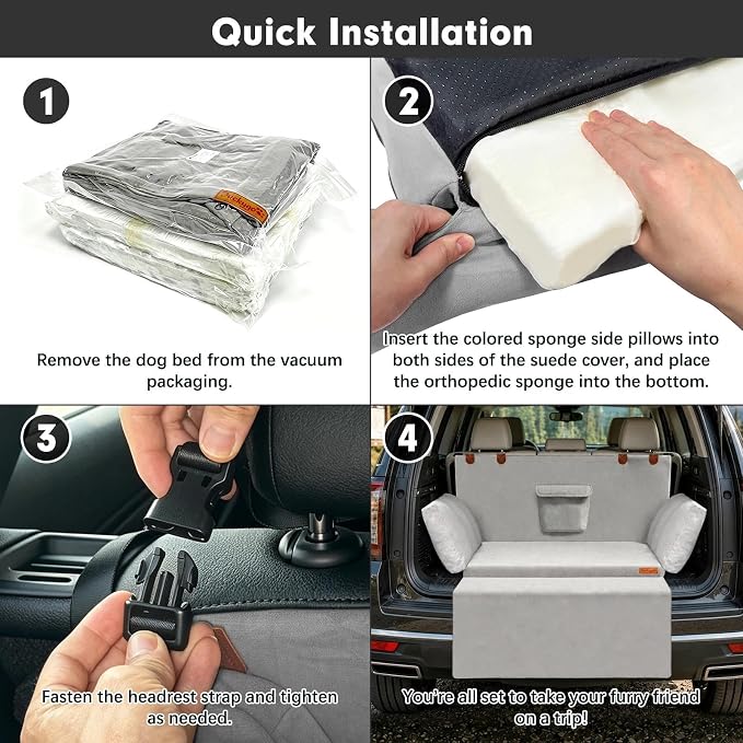 SUV Cargo Liner for Dogs, Waterproof-Coated Dog Trunk Cover, Large | Suede orthopedic SUV dog bed memory foam waterproof pet cargo cover, machine washable, non-slip, 33 x 35 in