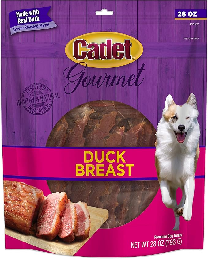 Cadet Gourmet Duck Breast Jerky Dog Treats, Healthy, Long-Lasting High-Protein Training Treats for Small & Large Dogs, 28 oz.