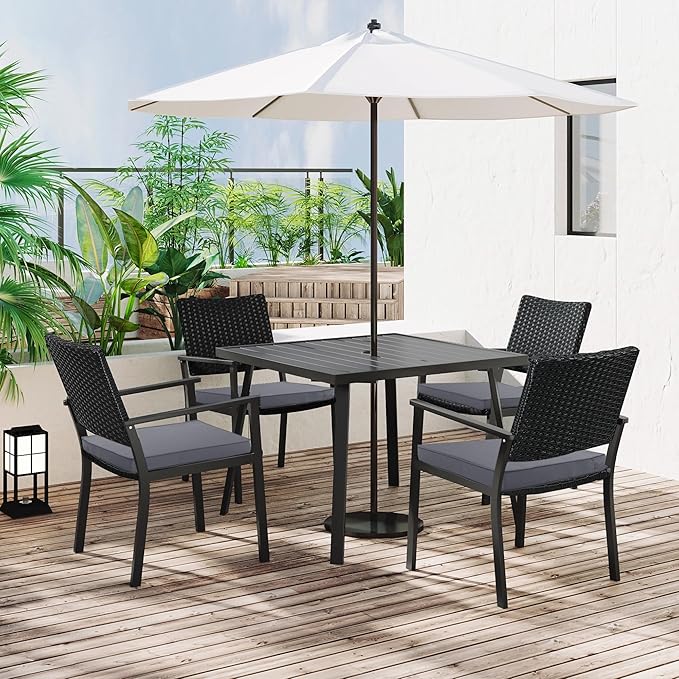 4 Pack Outdoor Chair Cushions 19 x 19 Inch Waterproof Patio Chair Cushions with Tie 5 Year Color Fastness Thick Outdoor Seat Cushion for Garden Lawn Patio Furniture Dark Grey