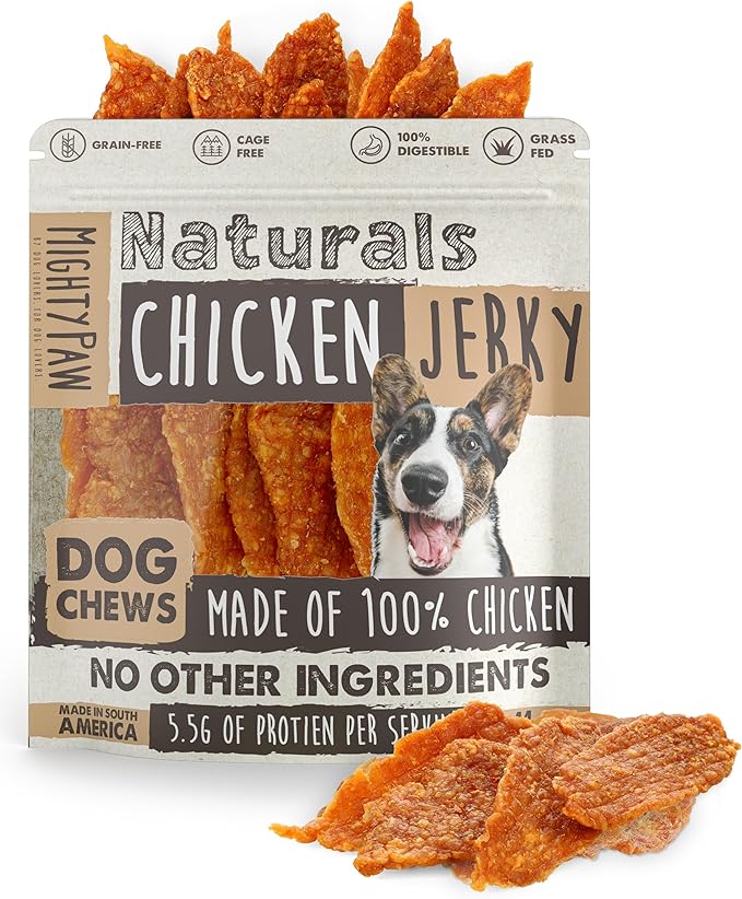 Mighty Paw Naturals Chicken Jerky Dog Treats | Chicken Jerky for Small, Medium and Large Breeds. All Natural Dog Treats. Natural Chews Treat for Large Pets, and Puppies. 14 oz