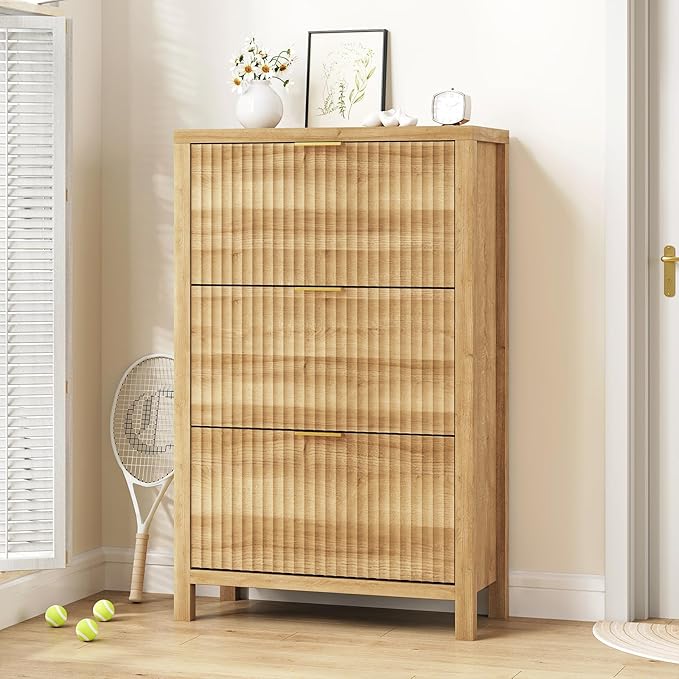 Shoe Cabinet Storage for Entryway, Fluted Shoe Cabinet
