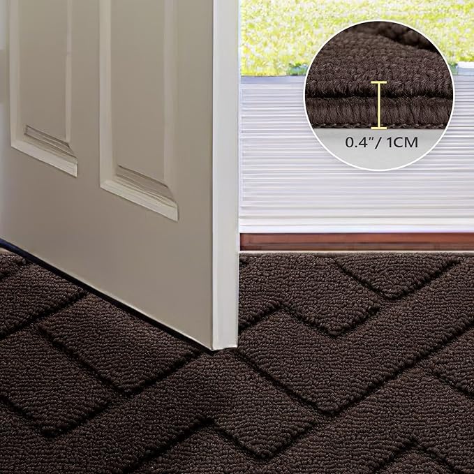 hicorfe Indoor Doormat, Welcome Door mat, Non Slip Door Mats 20"x31.5" Absorbent Resist Dirt Entrance Inside Floor Mats for Entryway Washable Low-Profile(Coffee)