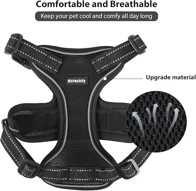 Rttochfy Cat Harness and Leash Set, Adjustable and Reflective Cat Vest, Escape Proof Kitten Harness, Easy to Put on with 3 Buckles for Cats Walking and Traveling (Black, L)