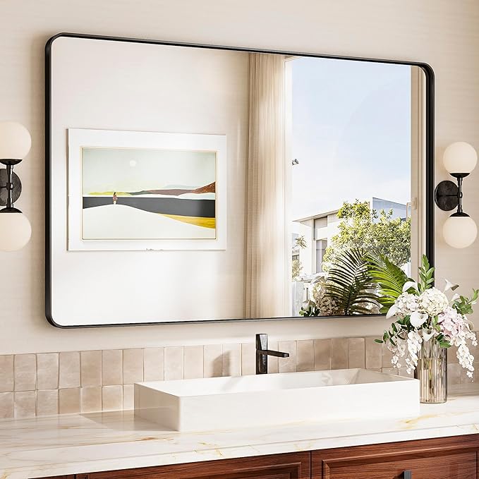 TokeShimi 48x30 Wall Mirror for Bathroom, Matte Black Bathroom Vanity Mirror
