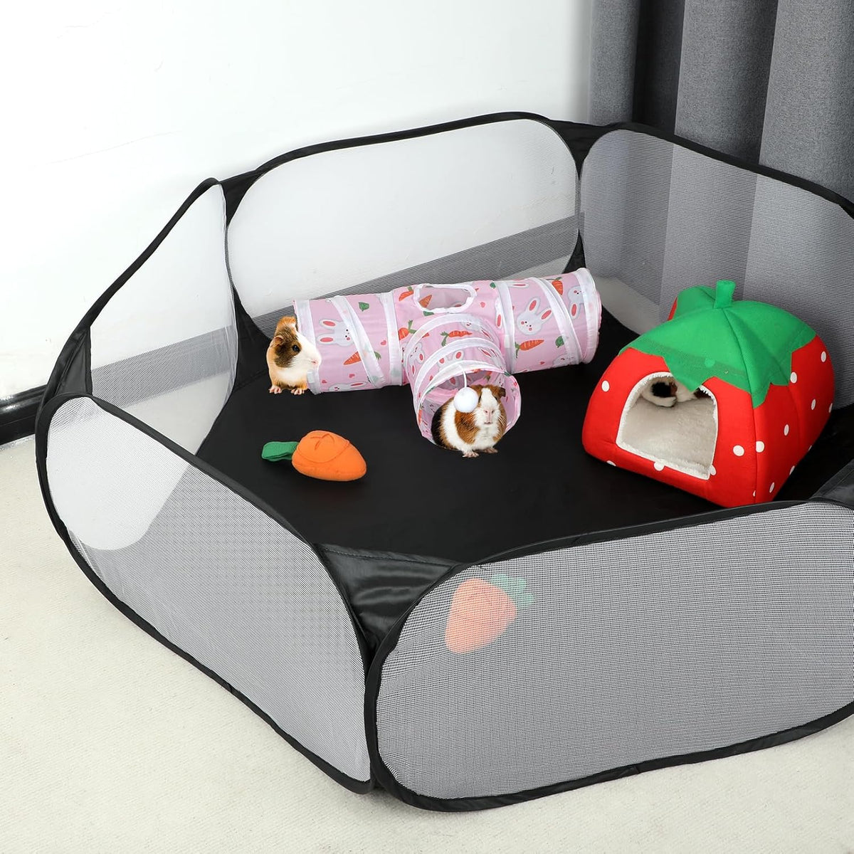 Rypet Guinea Pig Tunnel 3 Way Collapsible Small Pet Tunnels and Tubes with Interactive Ball for Baby Rabbit Ferret Hamster Chinchilla Hedgehog Hiding and Resting-Pink