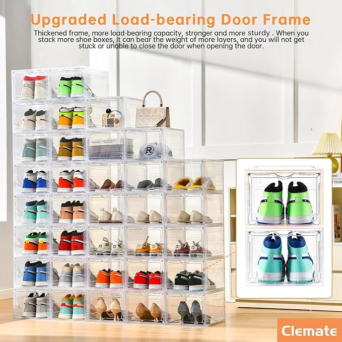 Clemate Upgraded X-Large Shoe Organizer, Shoe Storage Organizer, 12 Pack