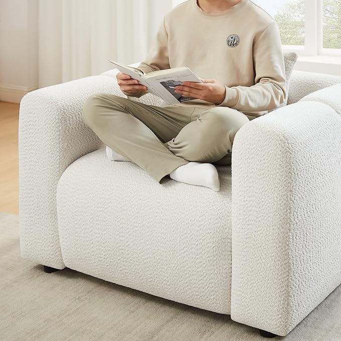 VANOMi Living Room Furniture Sets Include 95" Sofa & 42" Armchairs, Boucle Upholstered Oversized Couch with Pillows, Living Room Furniture Set for Bedroom Apartment (White, 2 Sofas+1 Chair)