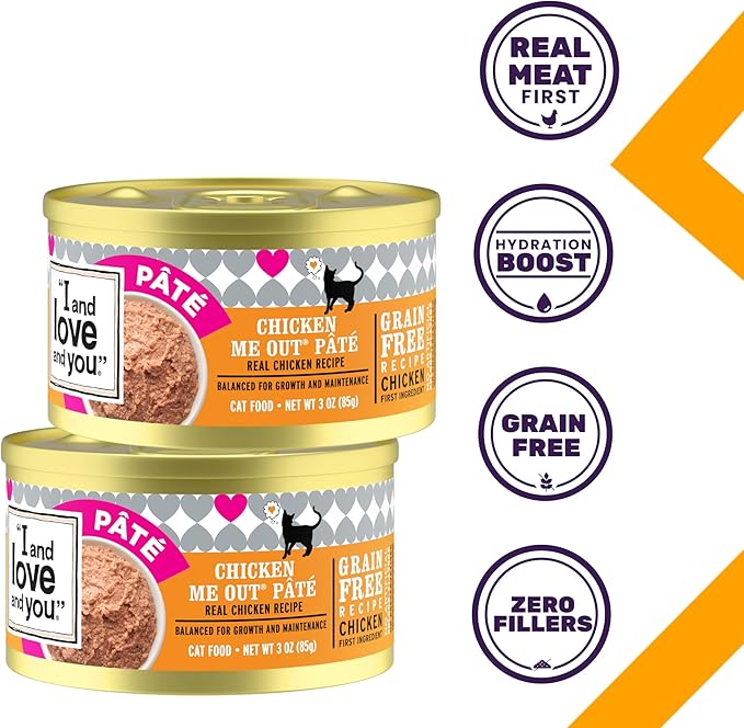 I and love and you Wet Cat Food - Chicken Me Out Pâté - Chicken Recipe, Grain Free, Filler Free, 3oz Pack of 24 Cans