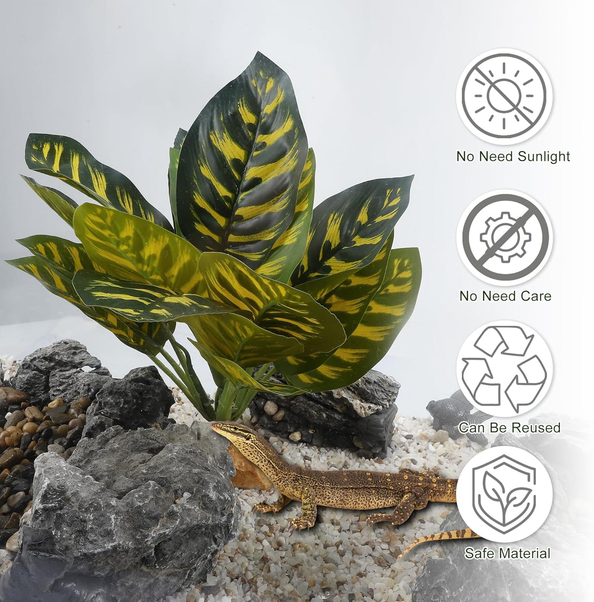 Reptile Plants Decoration, Reptile Plants for Terrarium Decor, Reptile Artificial Plant, Amphibian Habitat Decor Suitable for Reptiles Lizards Geckos, 8.27"x2.76"x10.63", Green