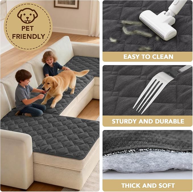 H.VERSAILTEX Chenille Couch Cover for Dogs Washable Soft Fuzzy Chaise Cover Sectional Couch Covers for L Shaped Sofa Both Left/Right Thick Pet Couch Cover Protector Non-Slip(Grey, 34" x 68")
