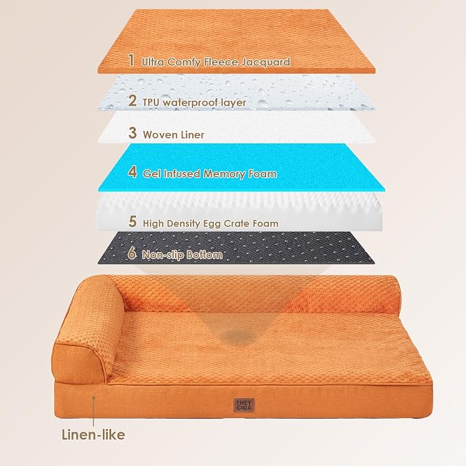 EHEYCIGA Memory Foam Dog Bed, Large Orthopedic Dog Bed, Pumpkin | Washable Removable Cover, Waterproof Flat Pet Sofa Couch with Nonskid Bottom, 44x32x6.5