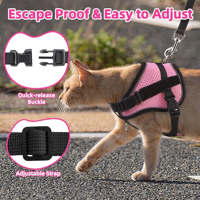 PUPTECK Cat Harness and Leash Set Escape Proof, Adjustable Reflective Kitten Jacket Easy Control, Pet Vest Harness for Cats Small Dogs Puppies Walking and Travel