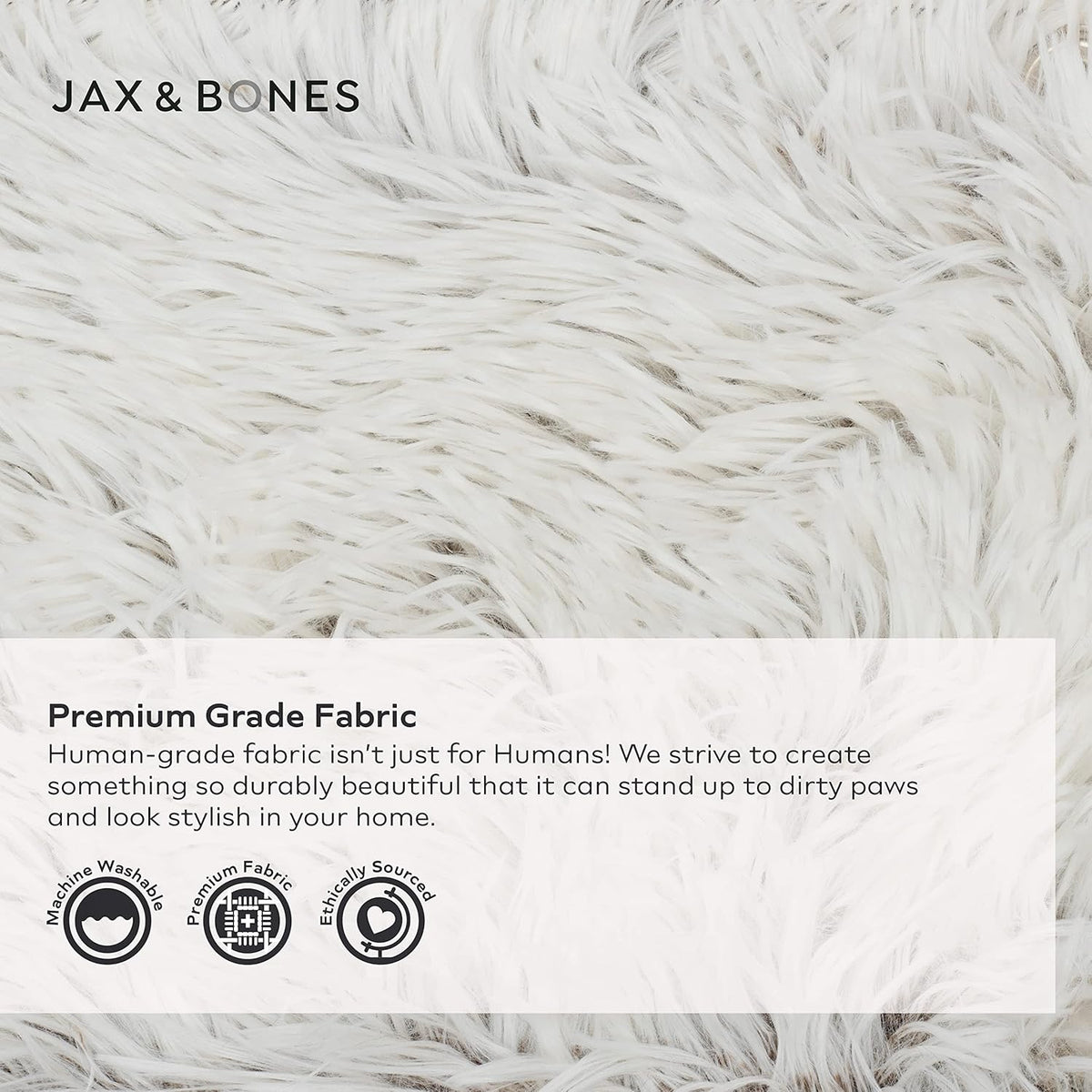 Jax & Bones Dog Napper - Machine Washable Shag Bed for Dogs - Extra Heavy Duty Bolstered Sides - Small White Dog Mat | 24 x 21 Inches