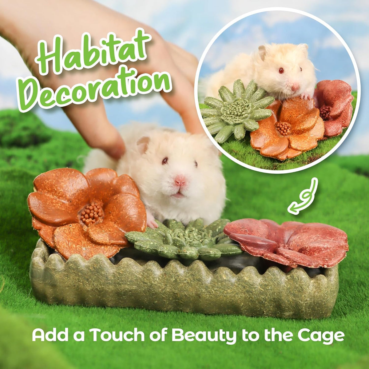 TEEWY 4PCS Guinea Pig Chew Toys, Prevent Teeth Overgrowth, Natural Vegetables and Timothy Grass, Hamster Chew Toys, Guinea Pig Toys, Chinchilla Toys, Grass Patch & Flowers