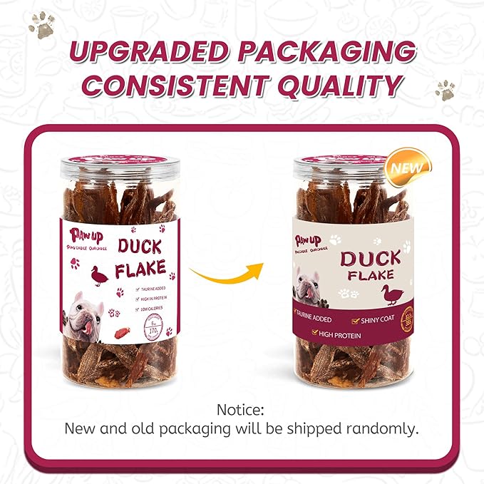 PAWUP Dog Treats Jerky Duck Crisp Flakes, 1% Taurine Added, 6oz (170g), Duck Jerky Chip Flakes, High Protein Dog Training Rewards, Rawhide-Free, Gluten-Free