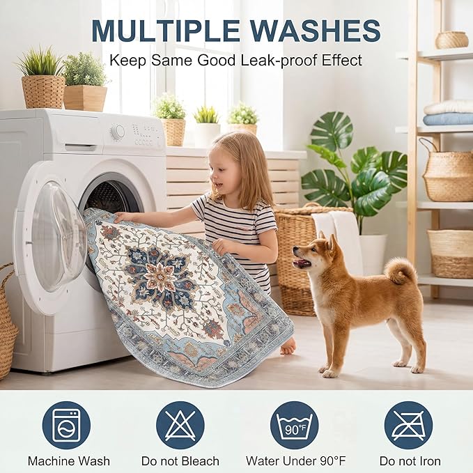4PACK Washable Pee Pads for Dogs,Great Urine Absorbent Reusable Puppy Training Pads,Waterproof,Leak-Proof & Non-Slip Potty Pads for Whelping,Crate,Playpen,Bed.(Green Floral,24"x36")