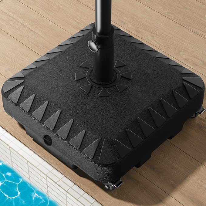 QNCZ Premium Patio Umbrella Base with Wheels, 120lbs Weighted Umbrella Stand Outdoor Base, Heavy Duty Umbrella Base, Easy Move Outdoor Umbrella Base for Patio, Outdoor Swimming Pool, Black