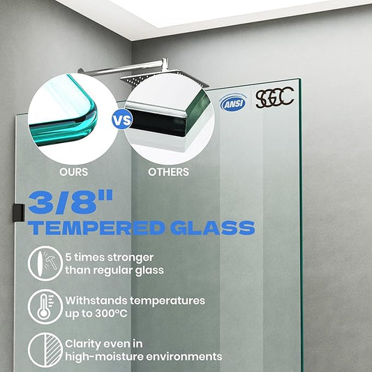 30.5" W x 78.75" H Shower Screen, Fixed Frameless Shower Glass Panel