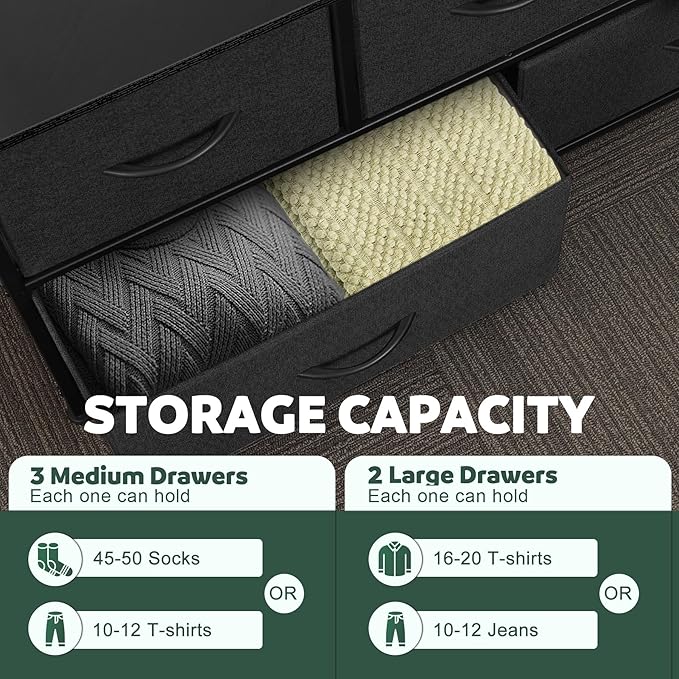 Dresser for Bedroom with 5 Drawers, Chest of Drawers, Storage Drawers Organizer