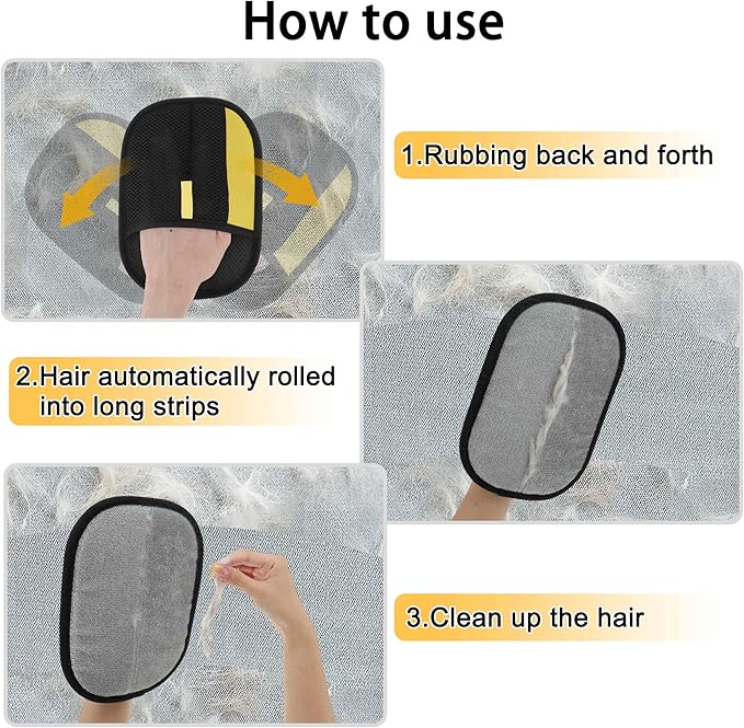 Pet Hair Remover Gloves, Advanced Static-Adhesive Pet Hair Removal Gloves, Reusable Cat Dog Hair Remover Mitt, Pet Grooming Glove for Shedding, 2 PCS