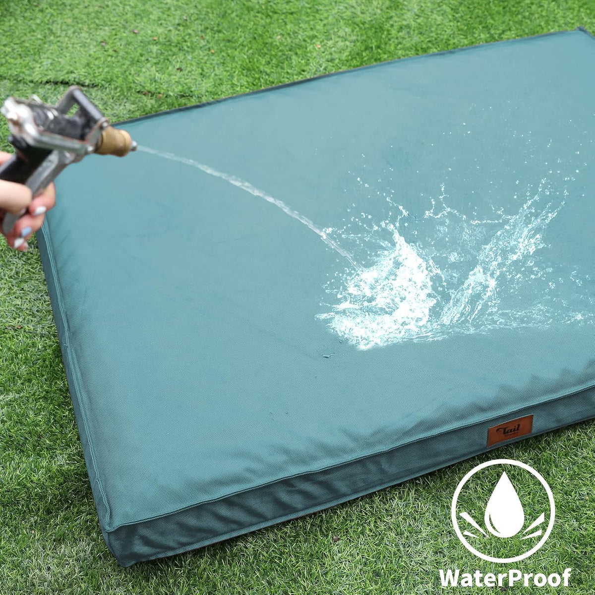 Outdoor Large Dog Bed, Waterproof Dog Bed for Large Dogs, Egg Crate Foam Pet Bed with Removable Washable Oxford Cooling Cover, Light Blue