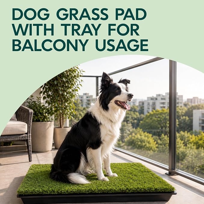 Dog Grass Pad with Tray 23”x35” – Artificial Pet Grass Patch for Dogs’ Potty with 2 Pcs of Washable Pee Pads & Puppy Potty Tray – Dog Litter Box Indoor & Outdoor for Puppy Training