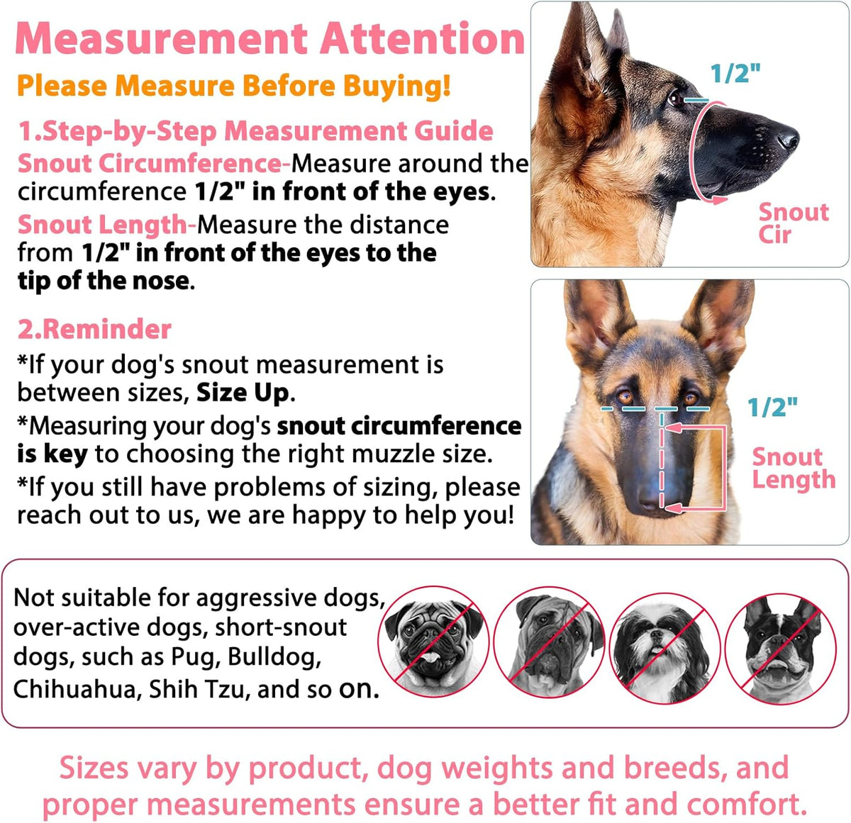 LUCKYPAW Dog Muzzle, Mesh Muzzle for Large Medium Small Dogs, Soft Mouth Guard for Biting Chewing, Breathable Mouth Guard with Adjustable Strap for Training(Hot Pink, XS(Snout:6.5"-7.5"))