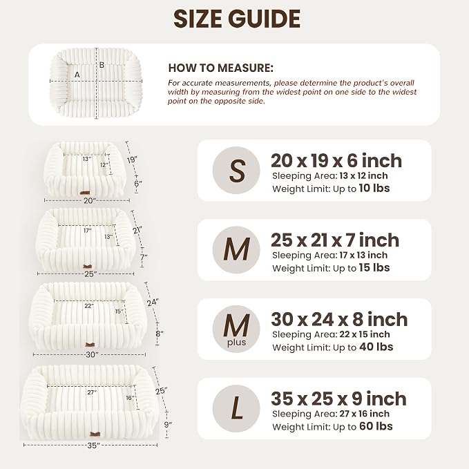 Dog Bed Medium Size Dog, Rectangle Orthopedic Pet Bed for Car and Indoor, Comfort Fluffy Memory Foam Dog Beds with Anti-Slip Bottom, Cream(30x24x8inchs)