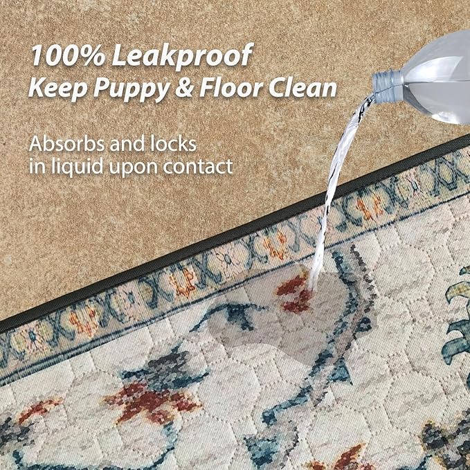 nunubaby Washable Pee Pads for Dogs, Stylish, Non-Slip and Leak-Proof Pee Pads. Reusable Potty Pads for Dogs for Crates and Floors.(Beige/Floral, 36" x36")