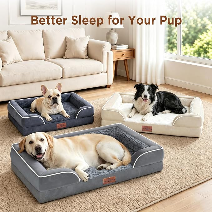 Comfort Expression Waterproof Orthopedic Dog Beds for Extra Large Dog | Supportive Egg Crate Foam X-Large Pet Bed with Removable Bolster, Dog Couch with Washable Cover & Non-Slip Bottom, 48x30 Inch
