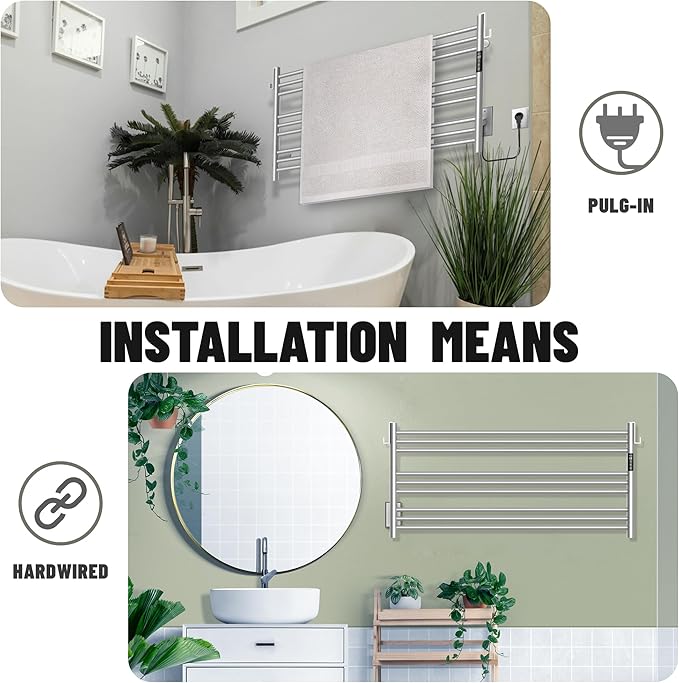 K&KALONZO Towel Warmer for Bathroom, Wall-Mounted 9-Bar Heated Towel Rack