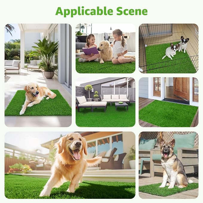 Artificial Dog Grass Pee Pad 18.75"x15" 2 Pack, Indoor Potty Training Turf | Easy to Clean, with Drainage, Reusable, Realistic, Fake Grass Mat, for Apartment, Balcony, Outddor Use
