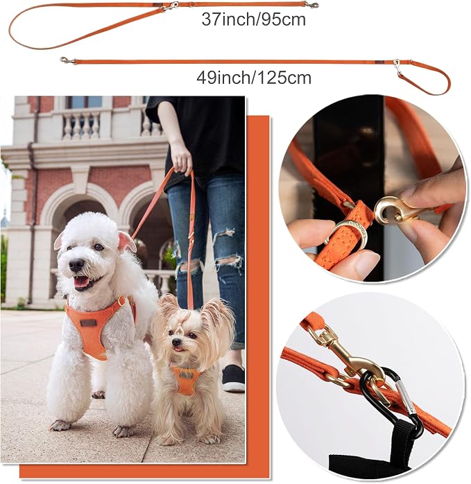 Puppytie XXS Puppy Harness with Multifunction Dog Leash,Soft Adjustable No Choke Escape Proof Pet Harness Vest,Orange,XXS