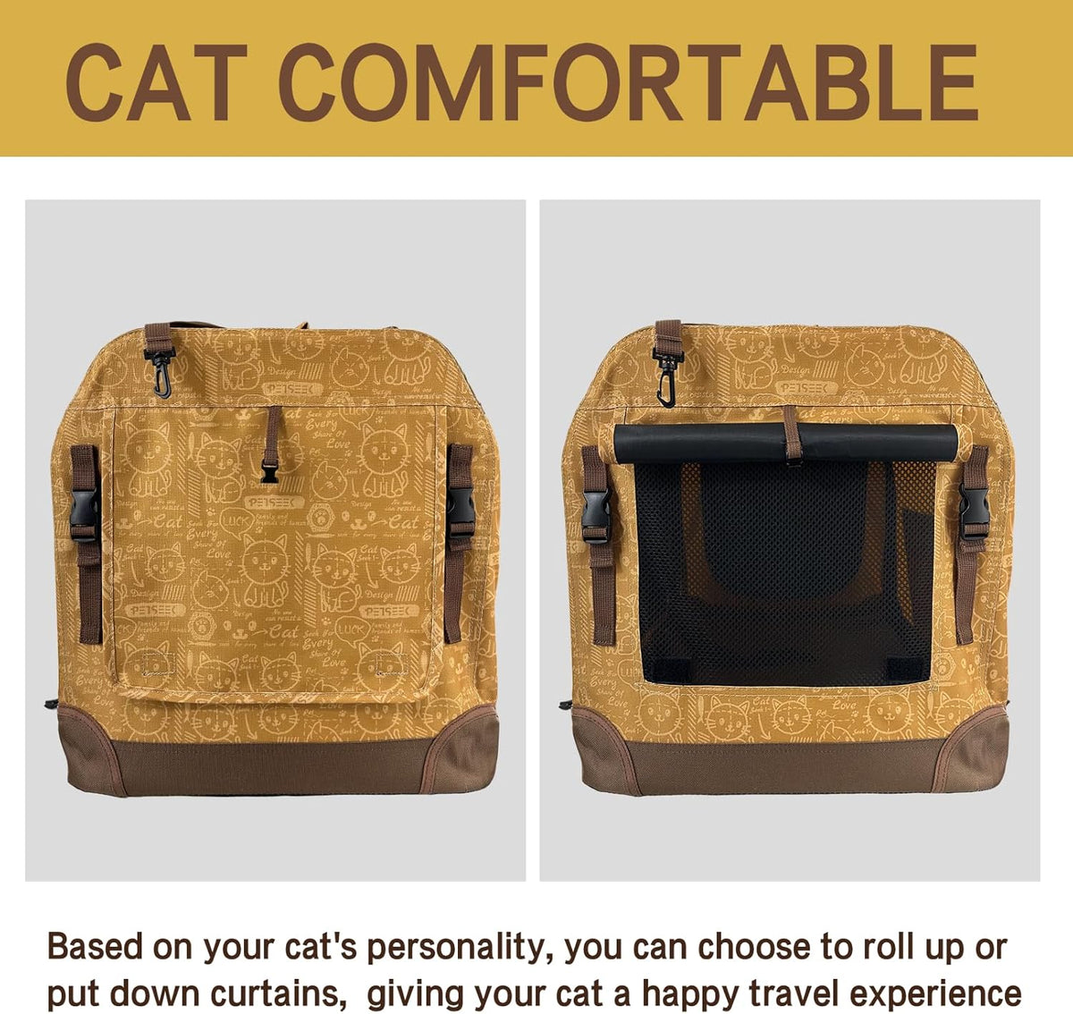 Extra Large Cat Carrier Soft Sided, Portable Small Dog Carrier for 2 Cats, 24"x16.5"x16" Car Travel Folding Comfortable Design, Yellow