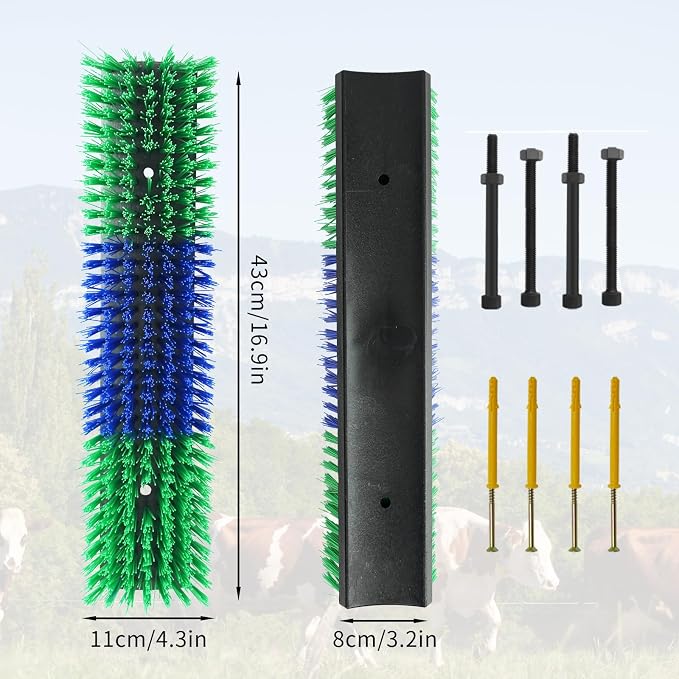 Livestock Scratch Brush With 16 Screws，Animal Back Scratching Brush for Cow,Cattle,Sheep, Horses,Pigs，Massage Grooming Tool(Green, 4pcs)