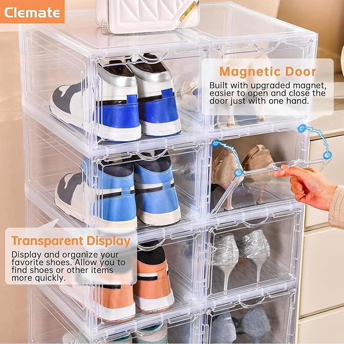 Clemate Upgraded X-Large Shoe Organizer, Shoe Storage Organizer, 12 Pack