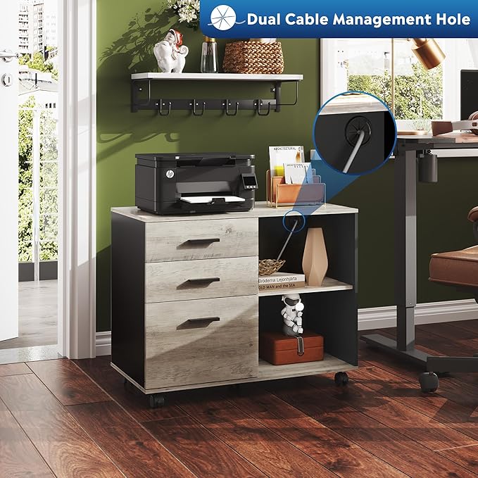 DEVAISE 3 Drawer Mobile File Cabinet, Wood Lateral Filing Cabinet, Printer Stand