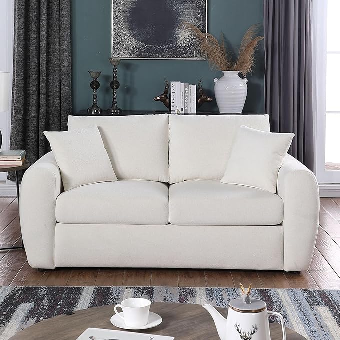 66.5" Oversize Loveseat Sofa, Chenille Loveseat, Modern Loveseat Couch with Wide Armerest, Cloud Sofa for Living Room, Bedroom and Office, Beige
