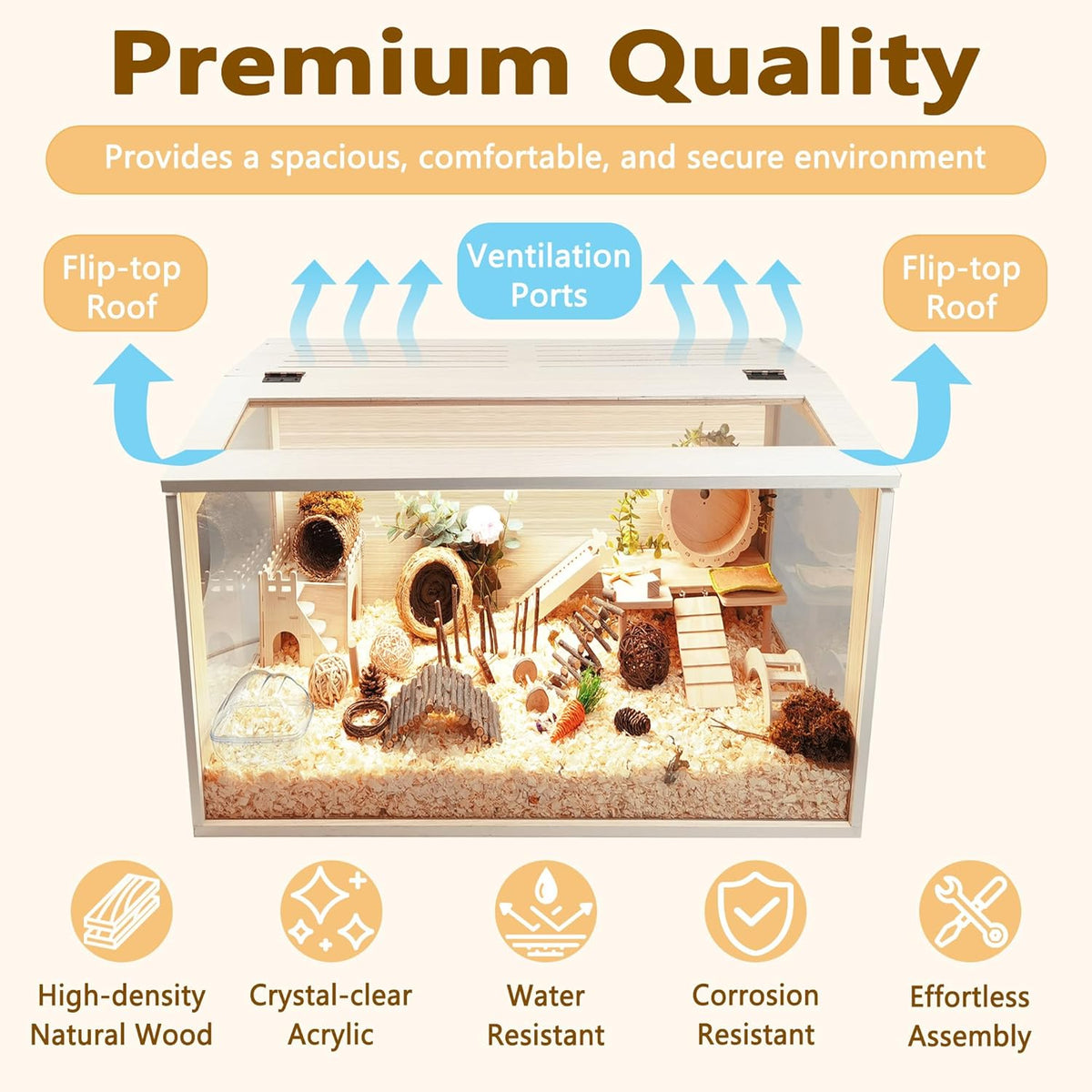 Prolee Hamster Cage Chew Proof, Mice and Rat Habitat Openable Top with Acrylic Sheets, Hamster Habitat Solid Built (24”L x 16" W x 16" H)