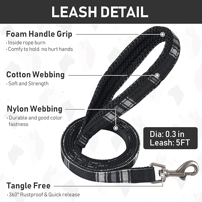 GAMUDA Small Dog Harness Collar and Leash Set, Step in No Chock No Pull Soft Mesh Adjustable Dog Vest Harnesses Plaid Reflective for Dogs Puppy Cats Kitten Rabbit (Black, S)