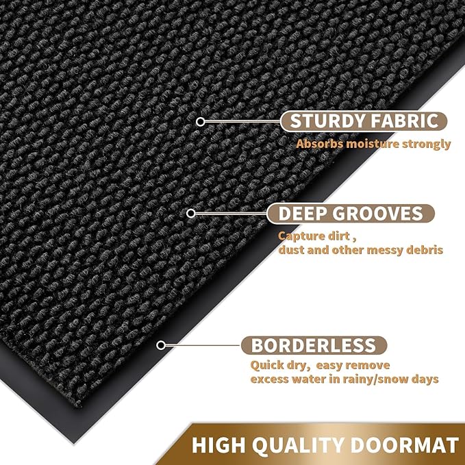 Yimobra Doormat Outdoor Indoor Entrance 47 x 24, All-Season All-Weather Front Door Mat, 100% Waterproof Welcome Matt for Floor Garage Outside Entry, Stain and Fade Resistant,Black