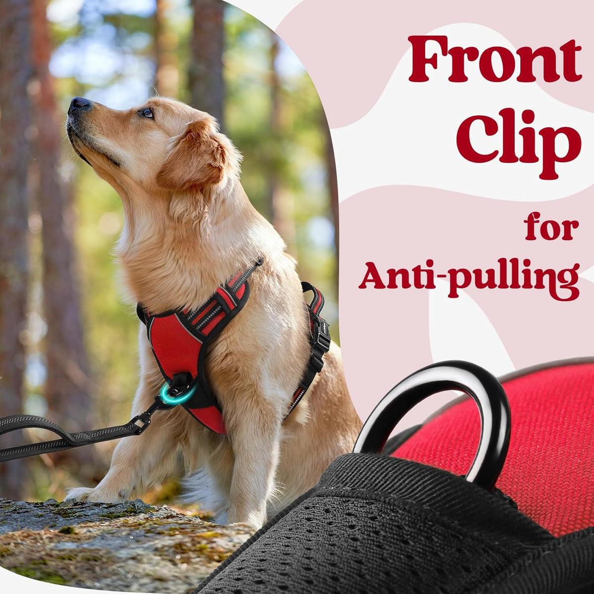 rabbitgoo Dog Harness for Large, No Pull Pet Harness with 3 Buckles, Adjustable Soft Padded Vest with Control Handle, Walking Reflective Pet Vest for Large Dogs, Red, L