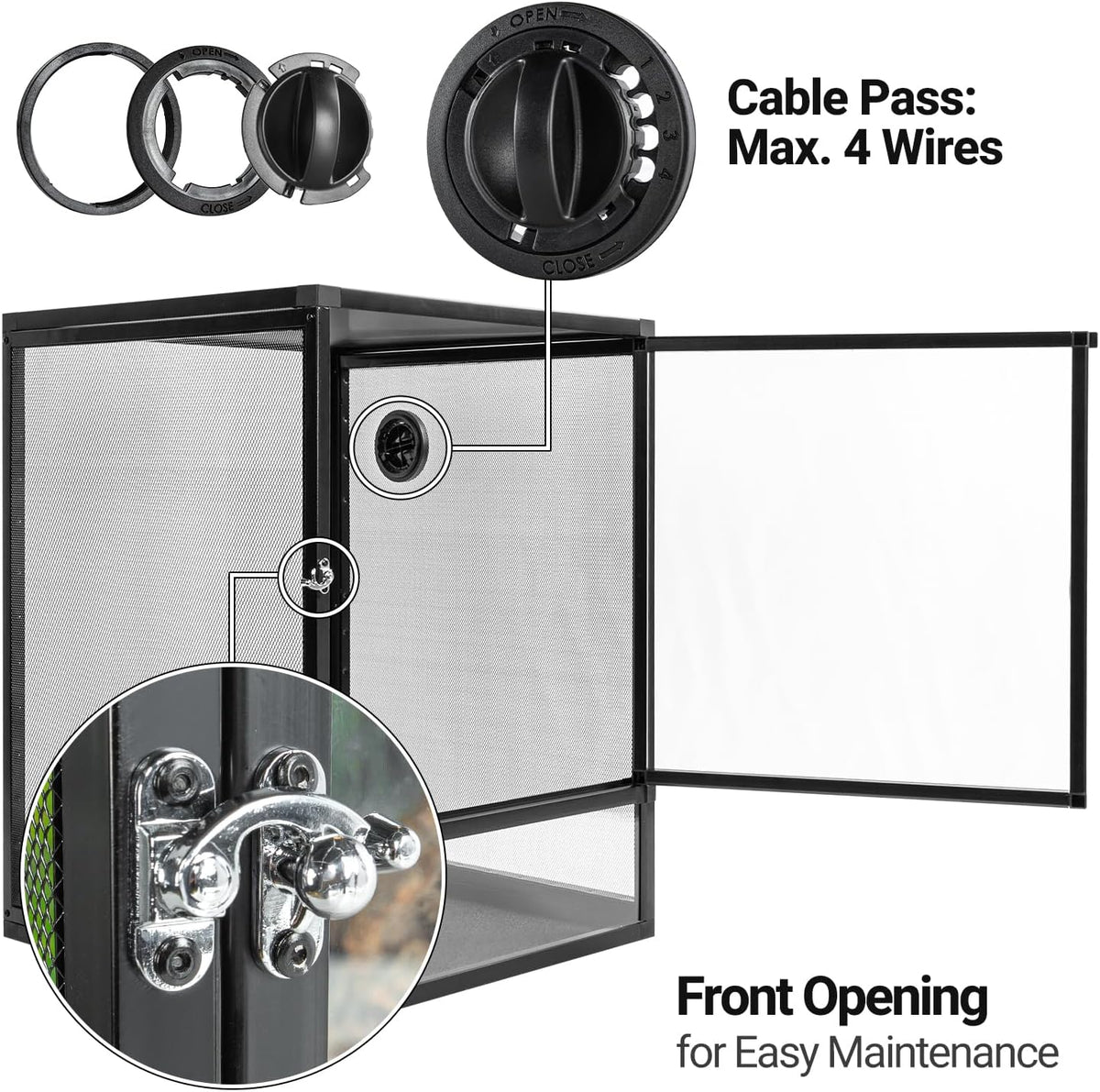 REPTI ZOO 18" x 18" x 24" Front Opening Chameleon Cage with 3-Sided Metal Mesh, 34 Gallon Screen Vertical Terrarium with Background Sticker, Tall Enclosure for Chameleon, Tree Frog, Arboreal Reptiles