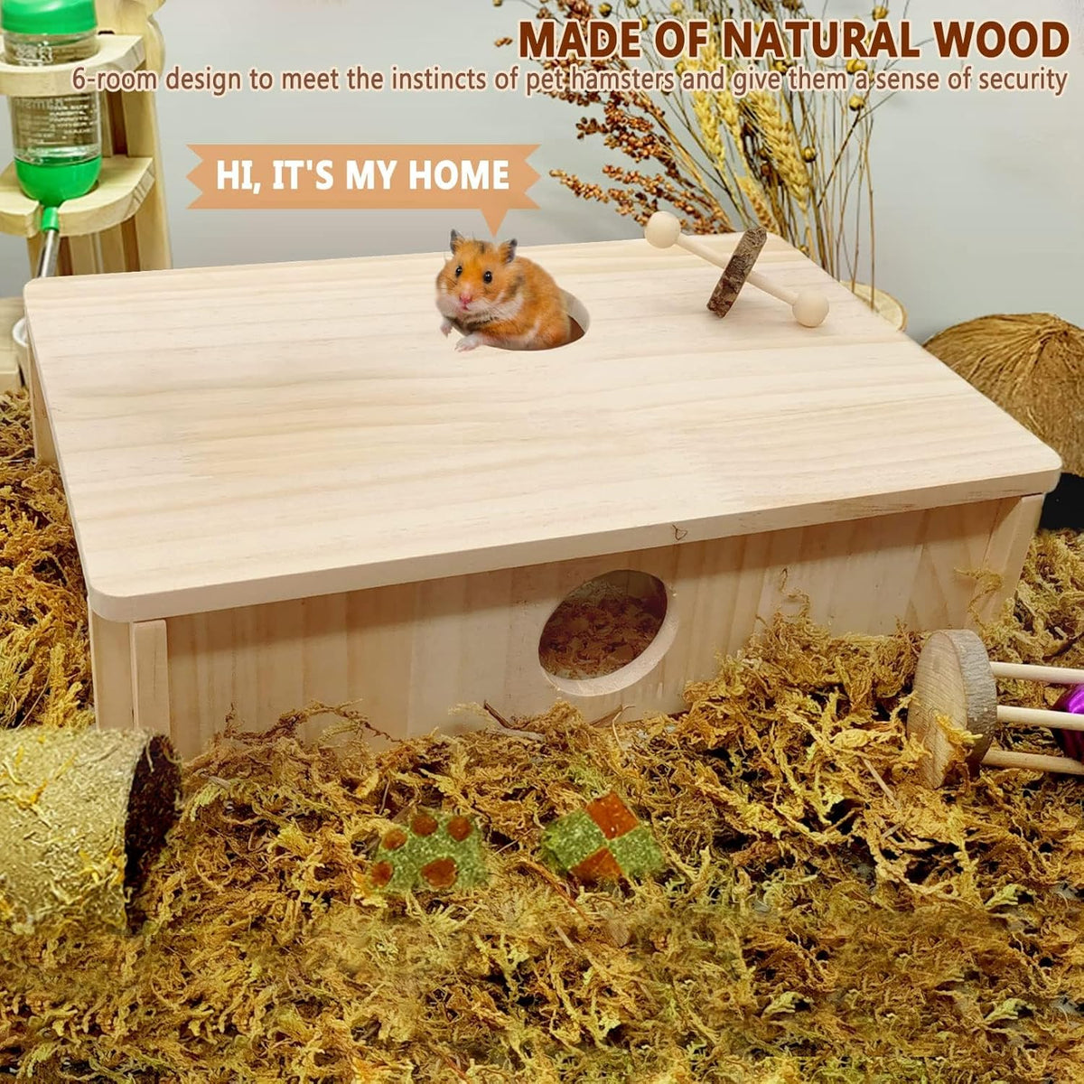 kathson Multi-Chamber Hamster Maze House,Wooden Syrian Hamster Maze Hideout,Small Pets Habitats Decor,6-Room Hideouts & Tunnel Exploring Toys for Dwarf Hamsters,Gerbils,Mice,Lemmings,Mouse