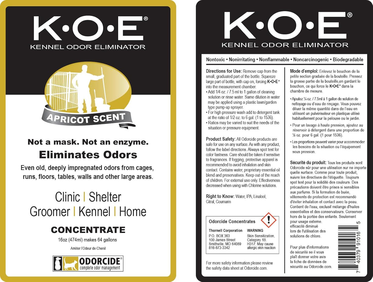 Odorcide K.O.E. Apricot Odor Eliminator 16 oz for Strong Odor for Cages, Runs & More – Home & Kennel w/Safe, Non-Enzymatic Formula