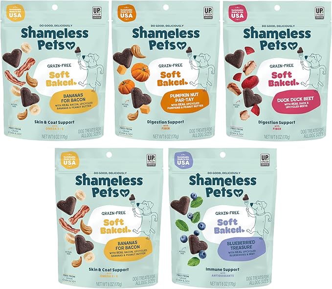 Shameless Pets Soft-Baked Dog Treats, Variety 5-Pack - Natural & Healthy Dog Chews for Small, Medium & Large Dogs - Biscuits Baked & Made in USA, Free from Grain, Corn & Soy