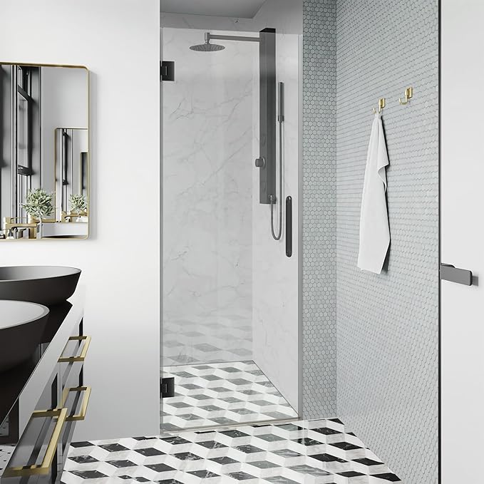 Bathroom Frameless Shower Door 24" W*72" H, 5/16" Clear Tempered Glass Hinged