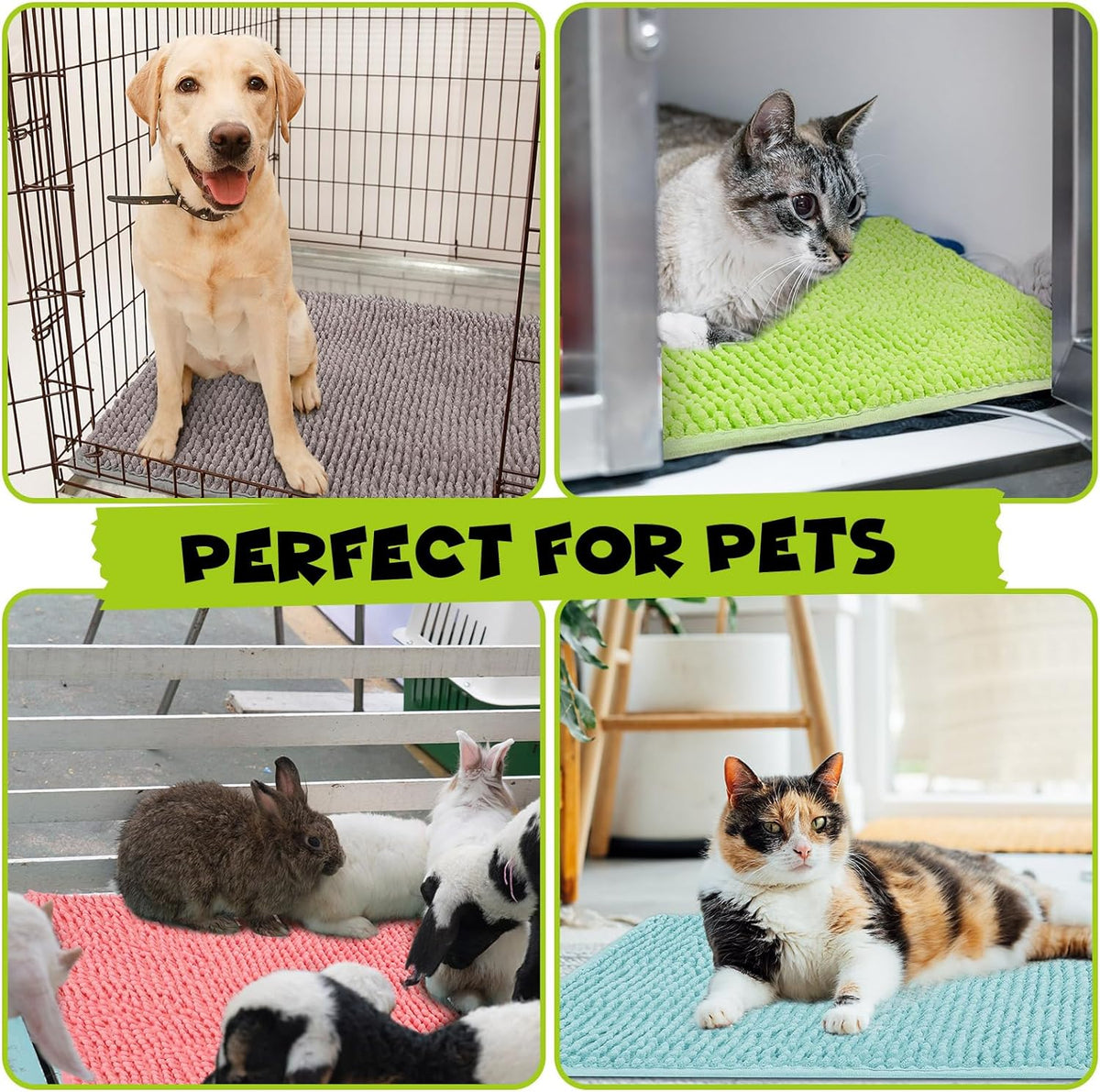 Barydat 8 Pcs Guinea Pig Cage Liner for Guinea Pig Cage Bedding Reusable Rabbit Mat Pad Washable Training Pad Animal Sleeping Bedding Mat(24x16'',Gray, Green, Pink, Blue)